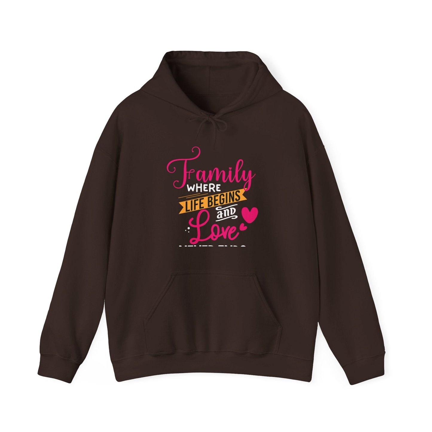 Ink and Charms Designs Hoodie Dark Chocolate / S Unisex Heavy Blend™ Family Hooded Sweatshirt - Family where life begins and love never ends