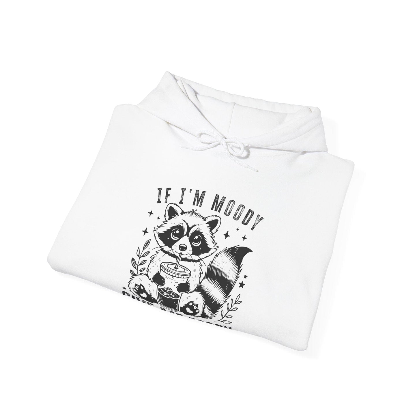 Ink and Charms Designs Hoodie Raccoon Hooded Sweatshirt with 'If I'm moody give me my foody' Quote