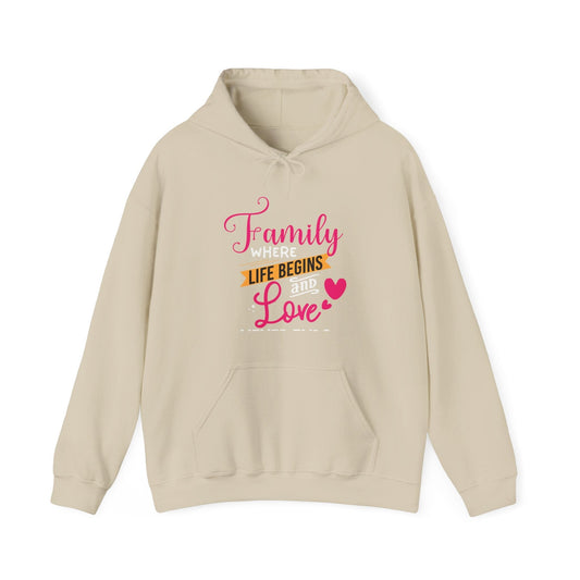 Ink and Charms Designs Hoodie Sand / S Unisex Heavy Blend™ Family Hooded Sweatshirt - Family where life begins and love never ends