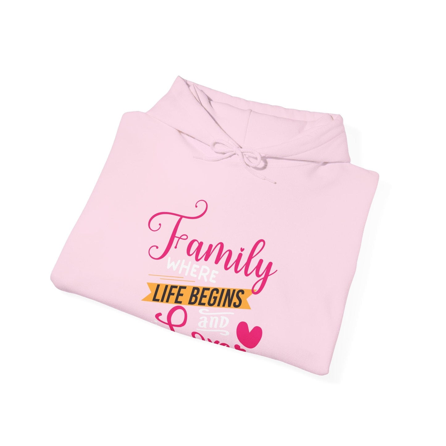 Ink and Charms Designs Hoodie Unisex Heavy Blend™ Family Hooded Sweatshirt - Family where life begins and love never ends