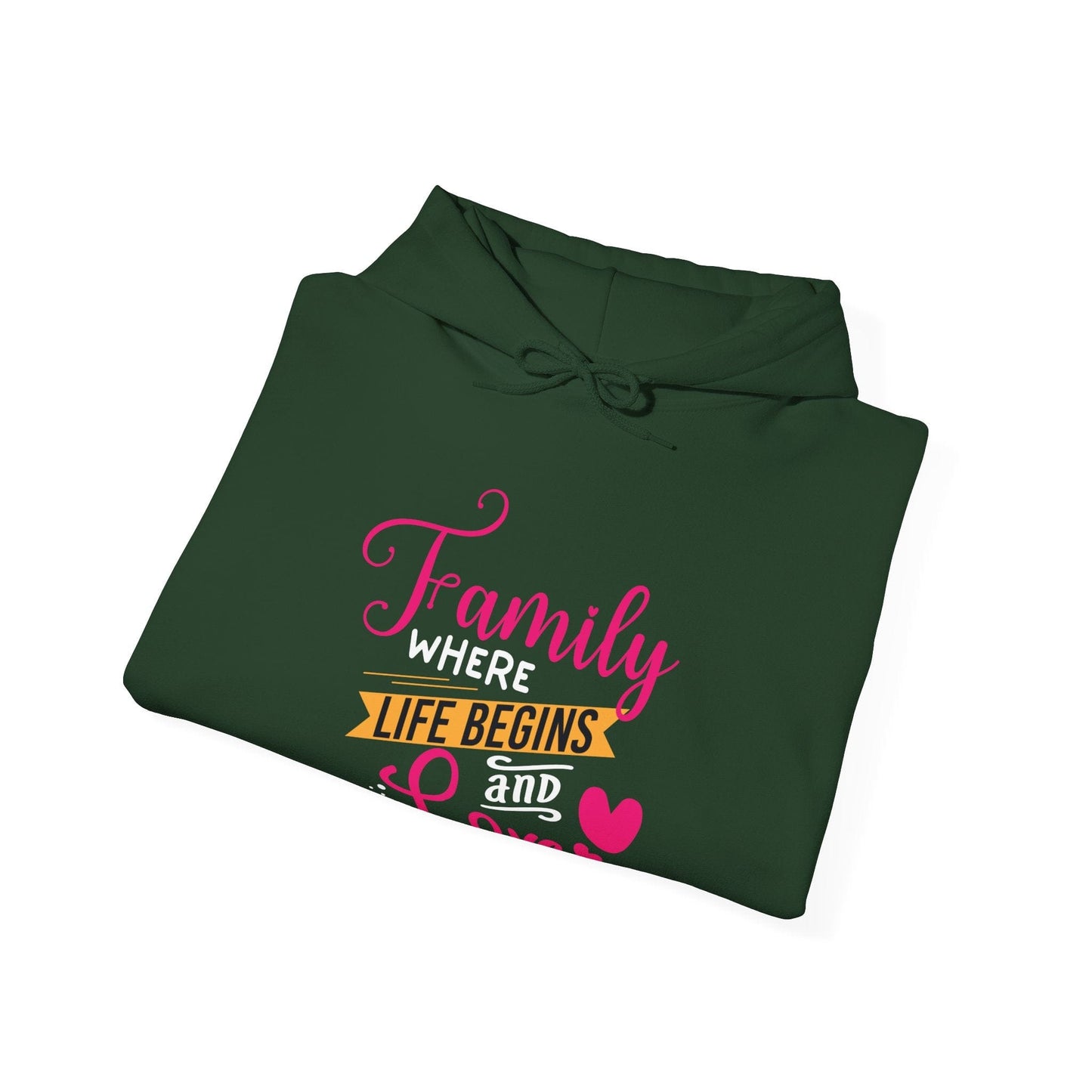 Ink and Charms Designs Hoodie Unisex Heavy Blend™ Family Hooded Sweatshirt - Family where life begins and love never ends