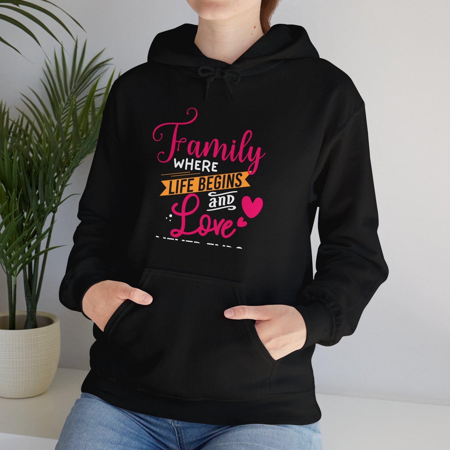 Ink and Charms Designs Hoodie Unisex Heavy Blend™ Family Hooded Sweatshirt - Family where life begins and love never ends