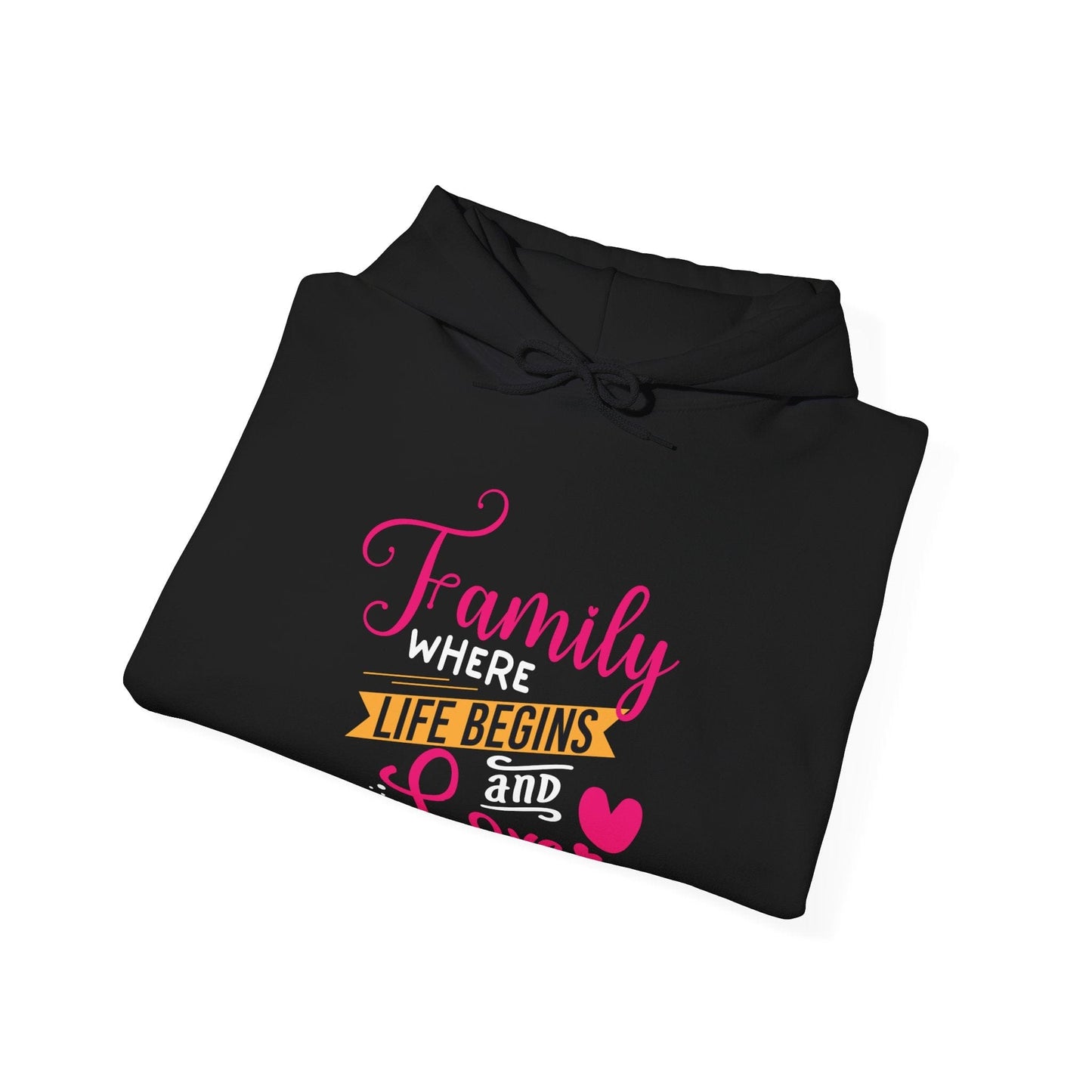Ink and Charms Designs Hoodie Unisex Heavy Blend™ Family Hooded Sweatshirt - Family where life begins and love never ends