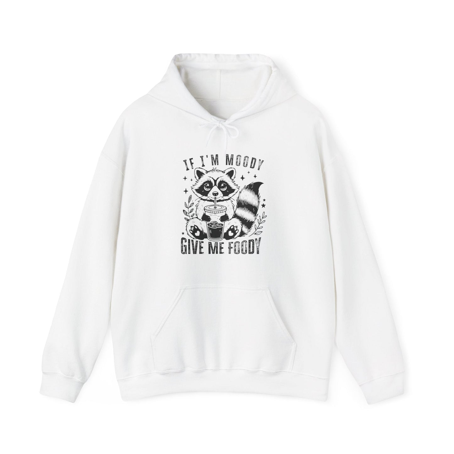 Ink and Charms Designs Hoodie White / S Raccoon Hooded Sweatshirt with 'If I'm moody give me my foody' Quote