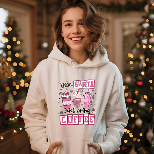Ink and Charms Designs Hoodie Coffee Lover Hoodie - Dear Santa Just Bring Coffee