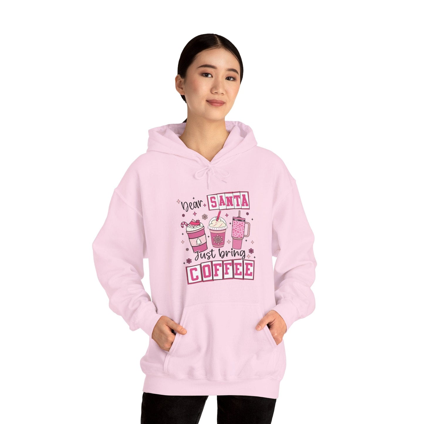 Ink and Charms Designs Hoodie Light Pink / S Coffee Lover Hoodie - Dear Santa Just Bring Coffee