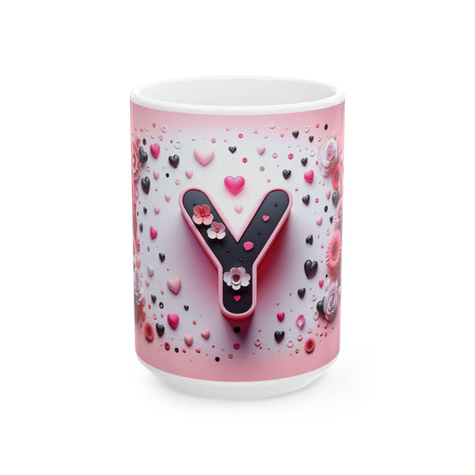 Ink and Charms Designs Mug 15oz 🌸 Personalized Floral Letter Mug 🌸, (11oz, 15oz)