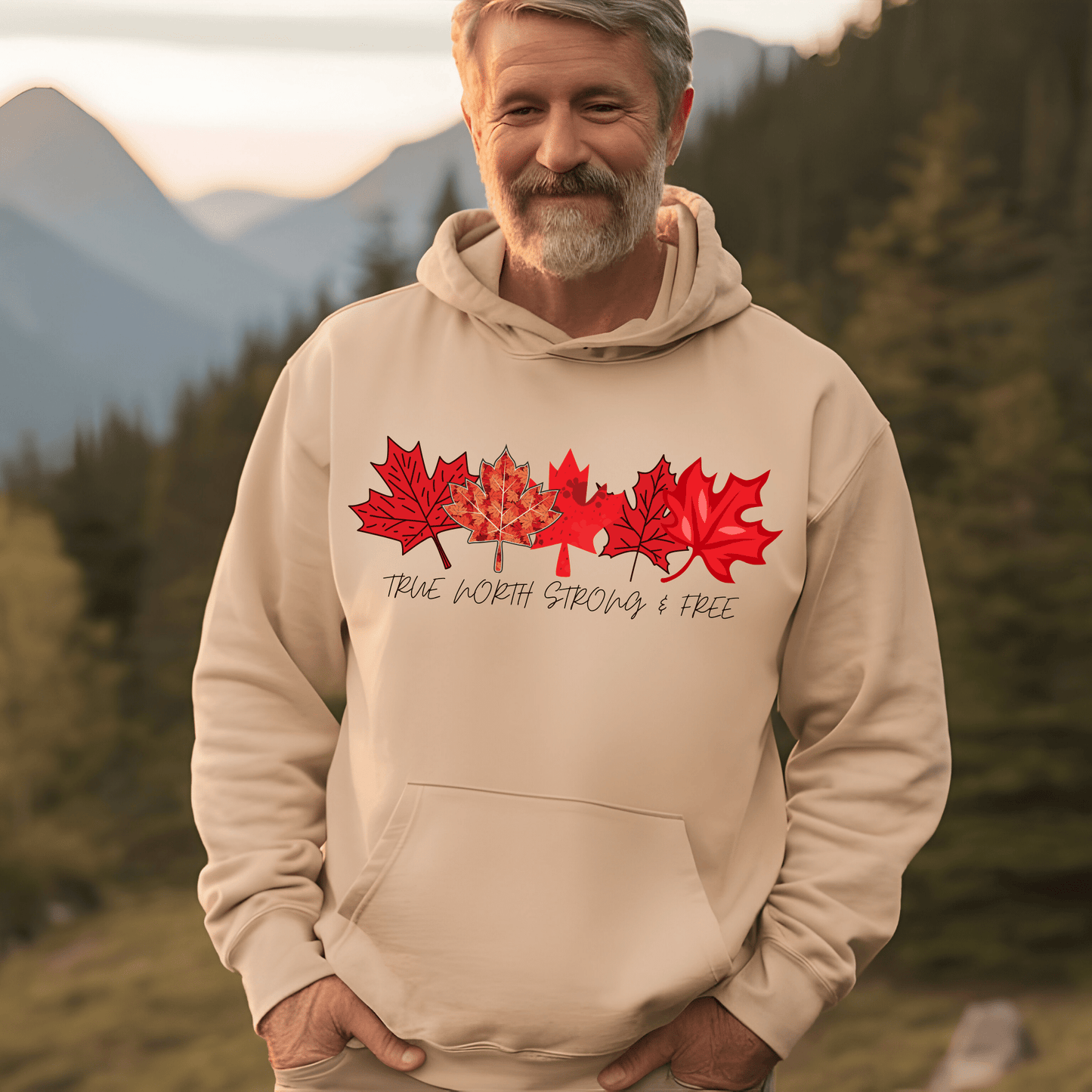 Ink and Charms Designs Sweatshirt Hoodie / Sand / S "True North Strong & Free" Apparel Collection: Wear Your Canadian Pride!