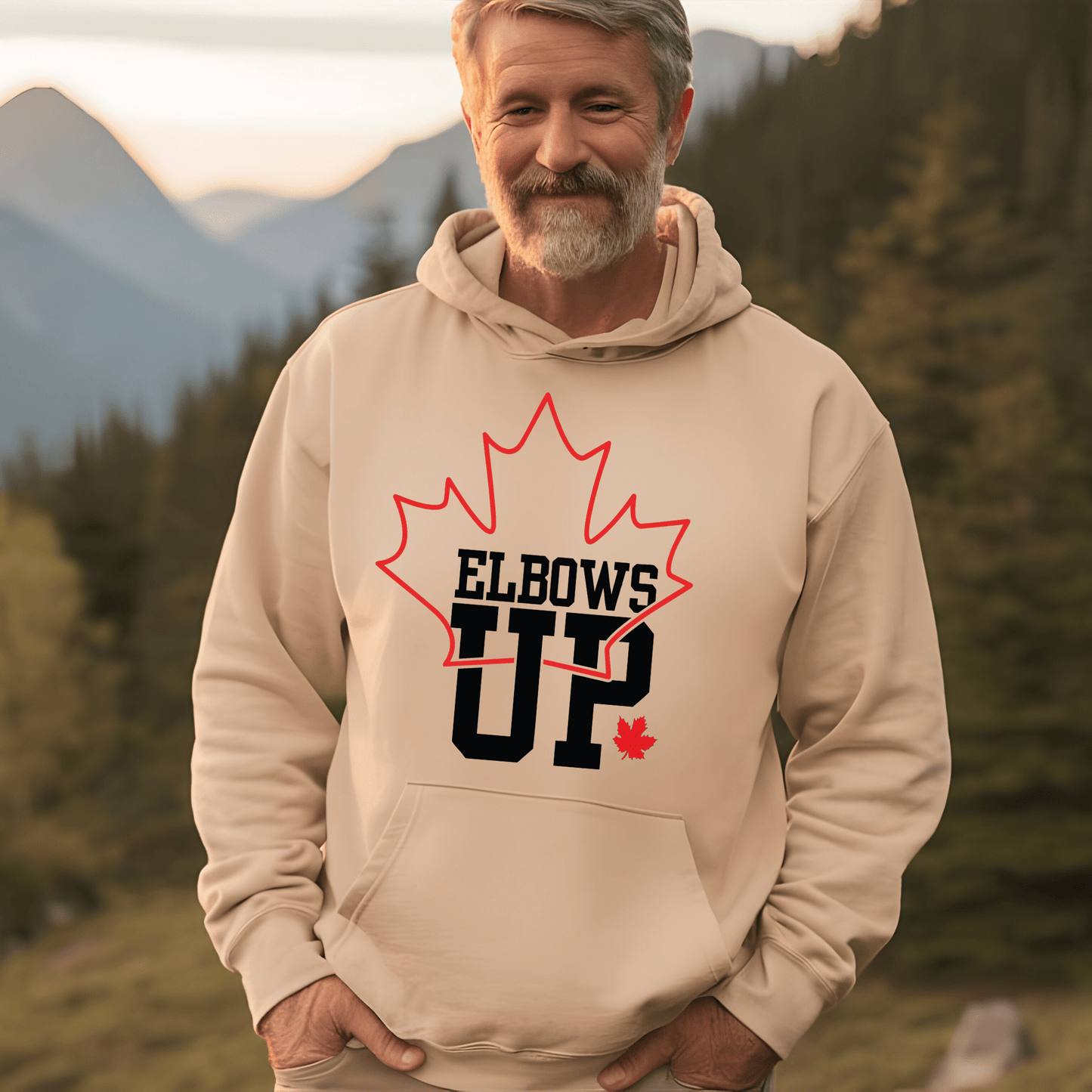 Ink and Charms Designs Sweatshirt Hoodie / White / S "ELBOWS UP" Apparel Collection: Wear Your Canadian Pride with Strength!