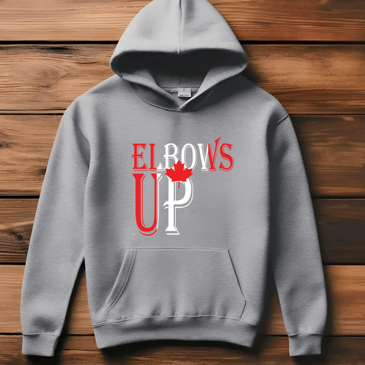 Ink and Charms Designs Sweatshirt Hoodie / White / S "ELBOWS UP" Apparel Collection: Wear Your Canadian Pride with Strength!