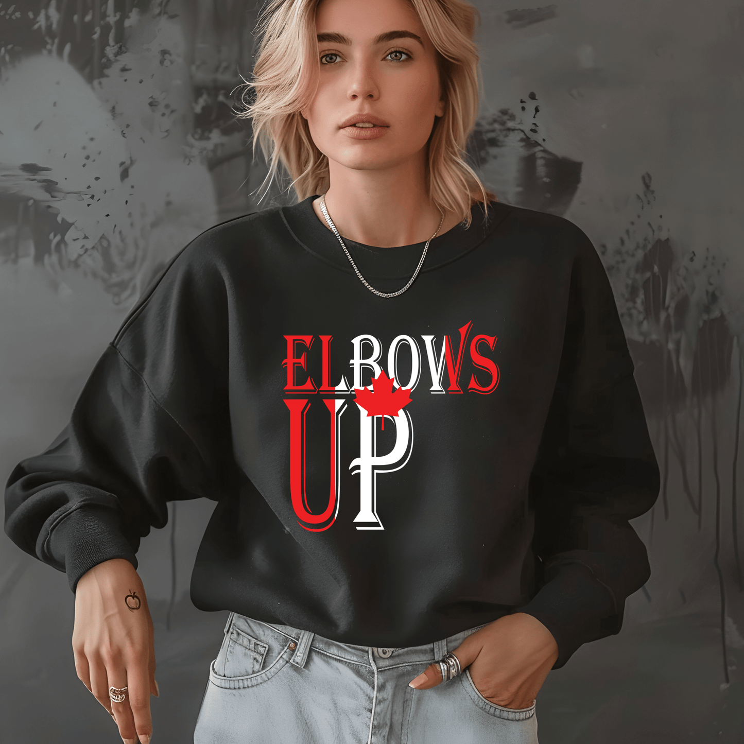 Ink and Charms Designs Sweatshirt Sweatshirt / White / S "ELBOWS UP" Apparel Collection: Wear Your Canadian Pride with Strength!