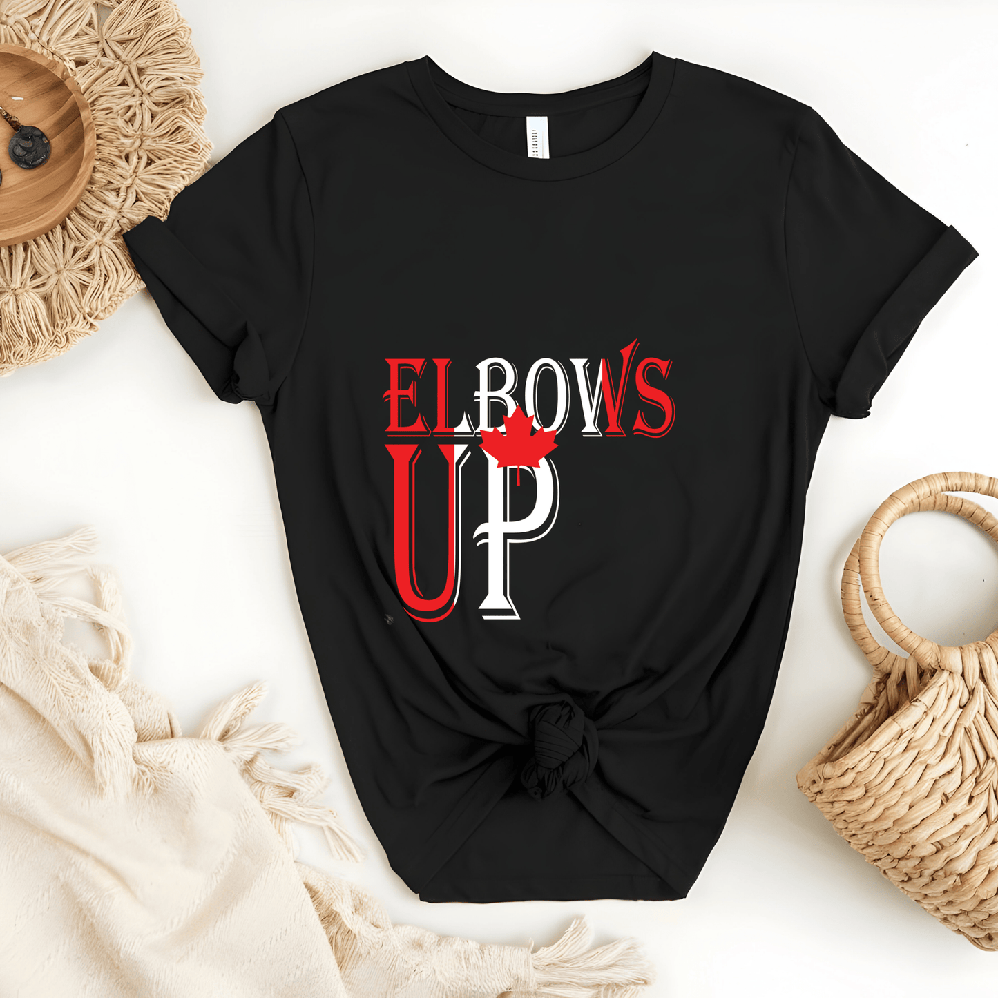 Ink and Charms Designs Sweatshirt T-shirt / White / S "ELBOWS UP" Apparel Collection: Wear Your Canadian Pride with Strength!