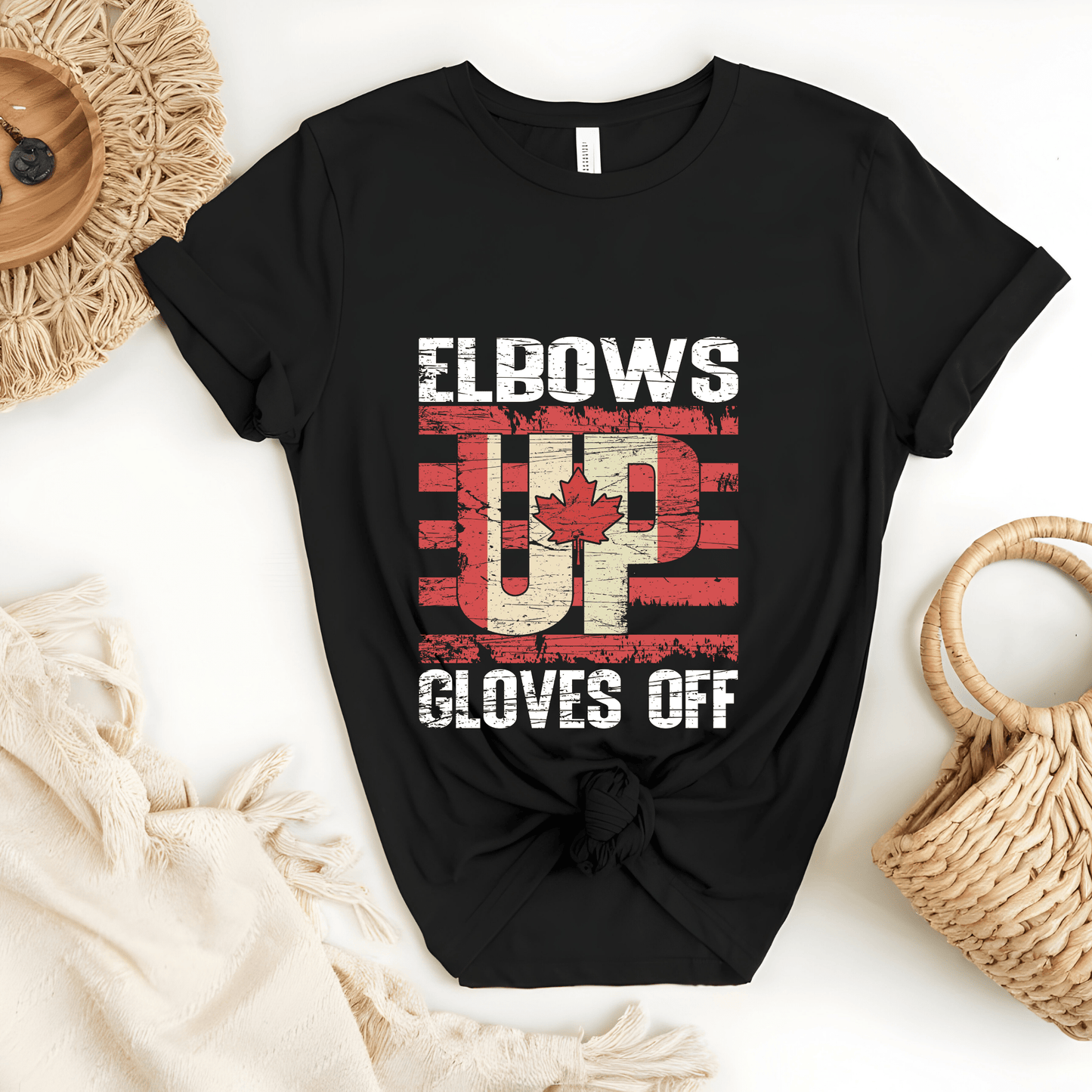 Ink and Charms Designs Sweatshirt T-shirt / White / S "ELBOWS UP" Apparel Collection: Wear Your Canadian Pride with Strength!