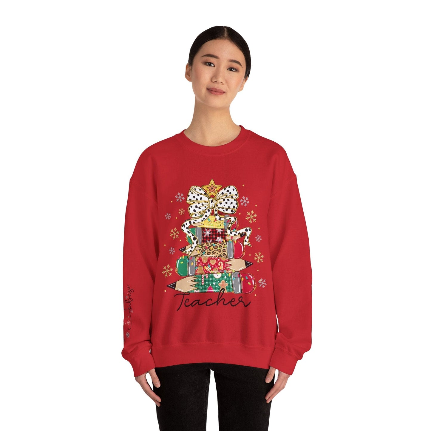 Ink and Charms Designs Sweatshirt Teacher Christmas Crewneck Sweatshirt - Christmas Tree and Pencils Design