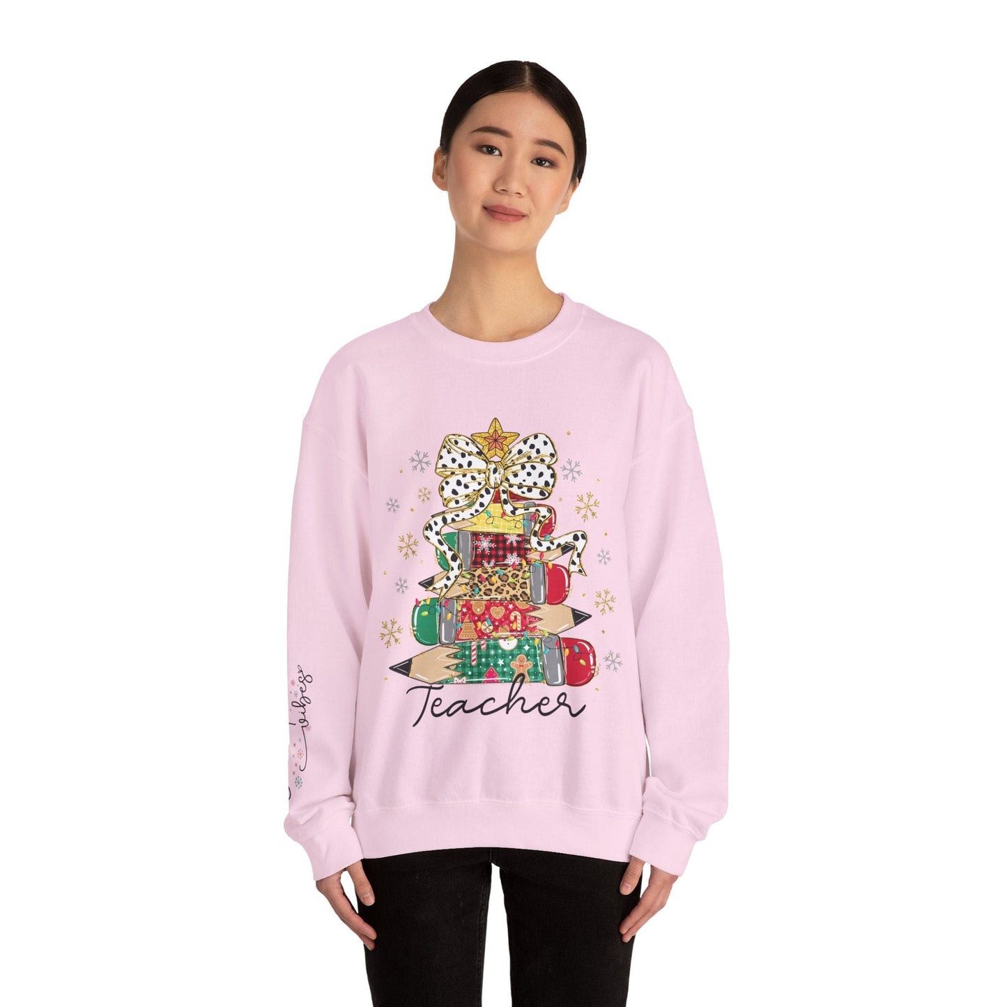 Ink and Charms Designs Sweatshirt Teacher Christmas Crewneck Sweatshirt - Christmas Tree and Pencils Design