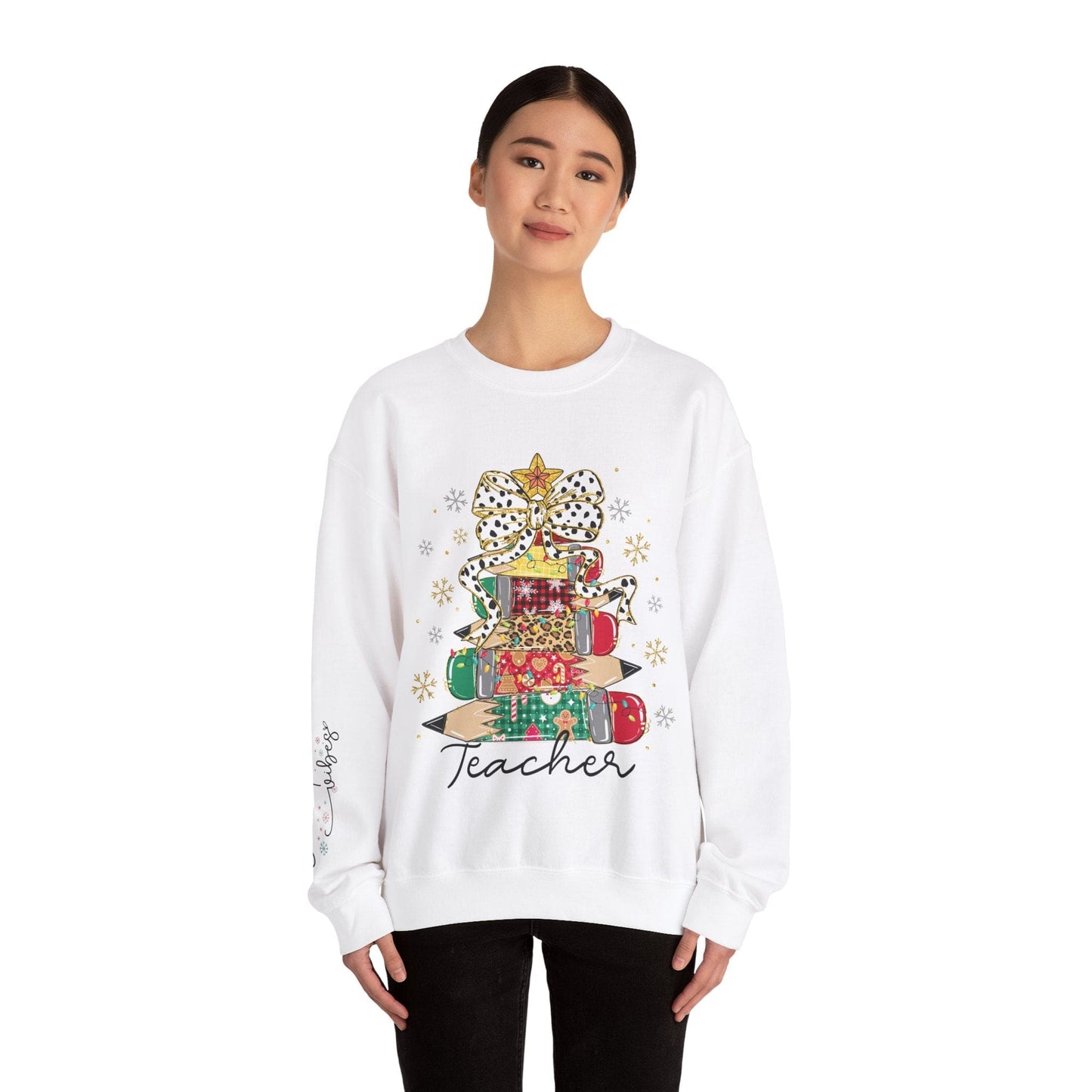 Ink and Charms Designs Sweatshirt Teacher Christmas Crewneck Sweatshirt - Christmas Tree and Pencils Design