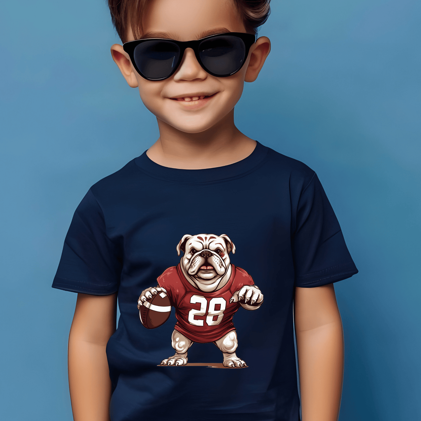 Ink and Charms Designs T-Shirt Bulldog Football T-shirt- Playful Dog & Game Day Design