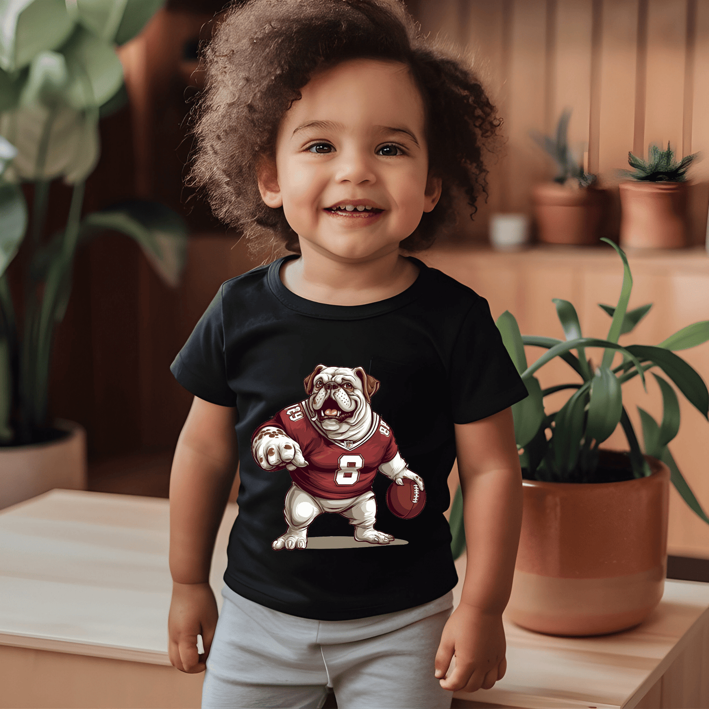Ink and Charms Designs T-Shirt Bulldog Football Tee- Playful Dog & Game Day Design