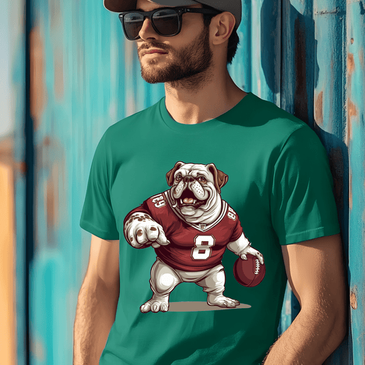 Ink and Charms Designs T-Shirt Bulldog Football Tee- Playful Dog & Game Day Design