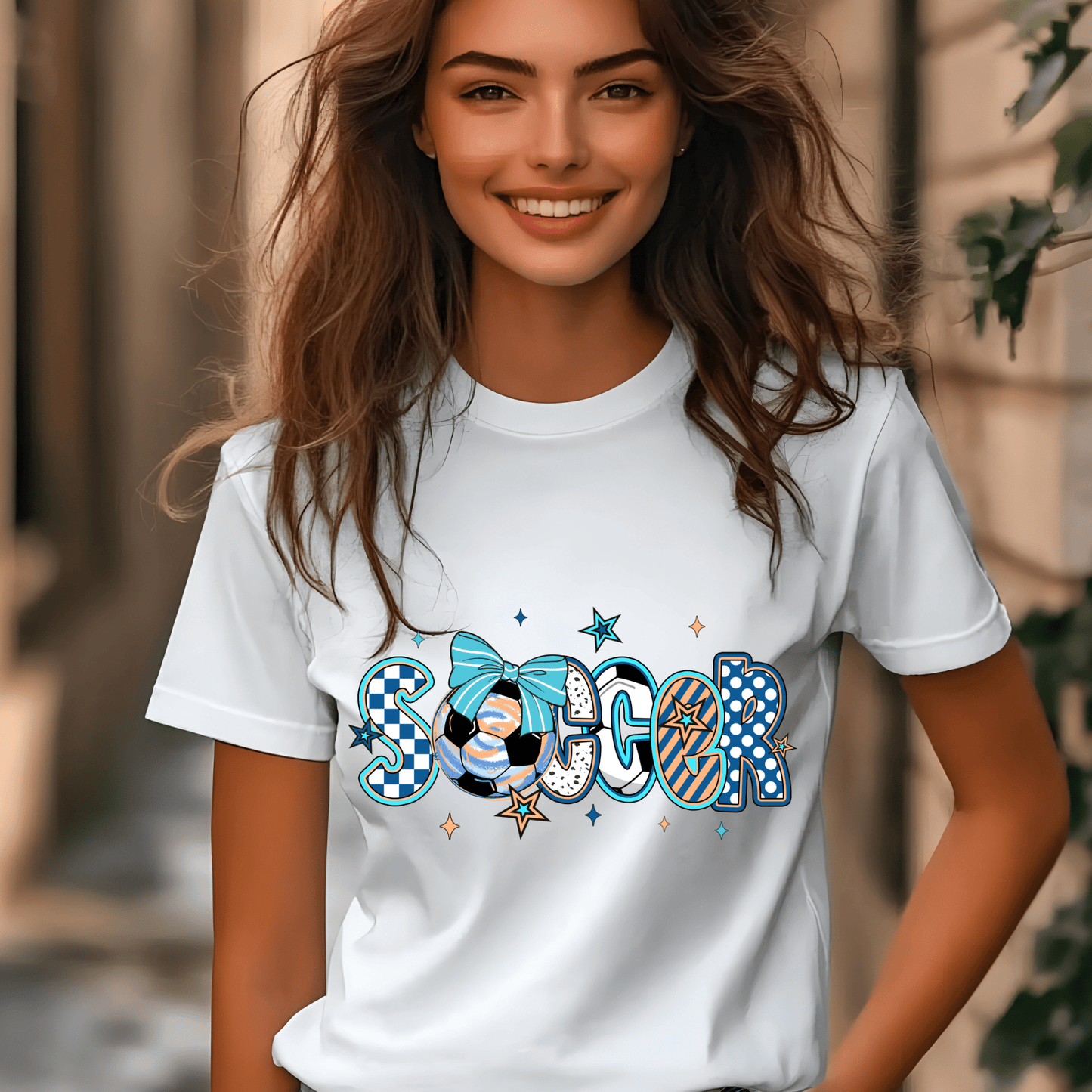 Ink and Charms Designs T-Shirt Girly Soccer Word Art Hoodie – Stylish Sporty Apparel with Bow Design