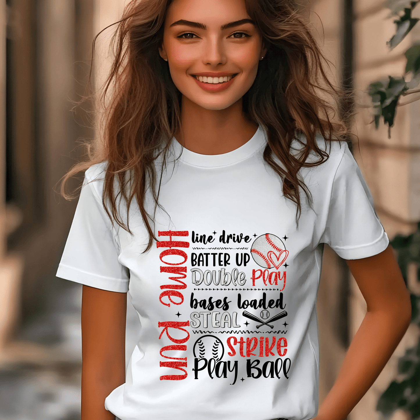 Ink and Charms Designs T-Shirt T-shirt / White / XS Baseball Action Word Art Tee- Game Day Energy Design