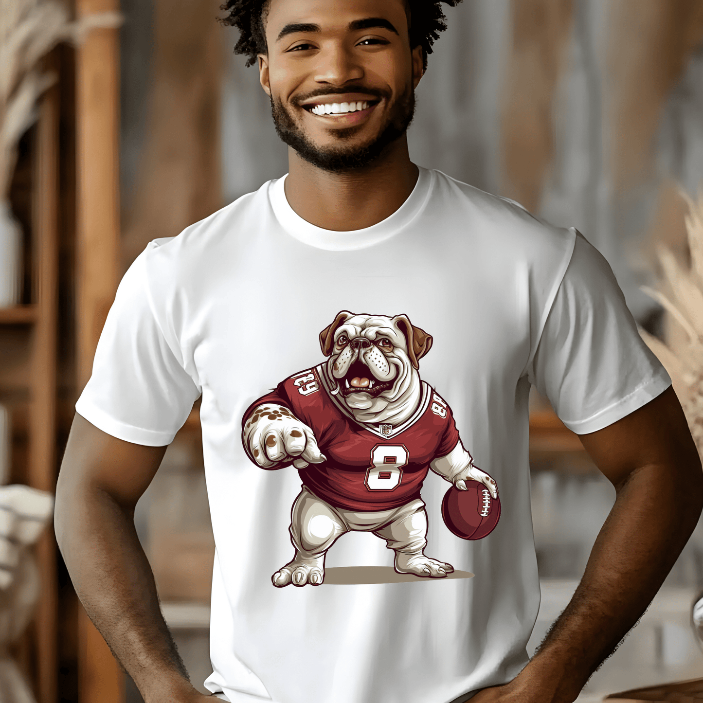Ink and Charms Designs T-Shirt T-shirt / White / XS Bulldog Football Tee- Playful Dog & Game Day Design