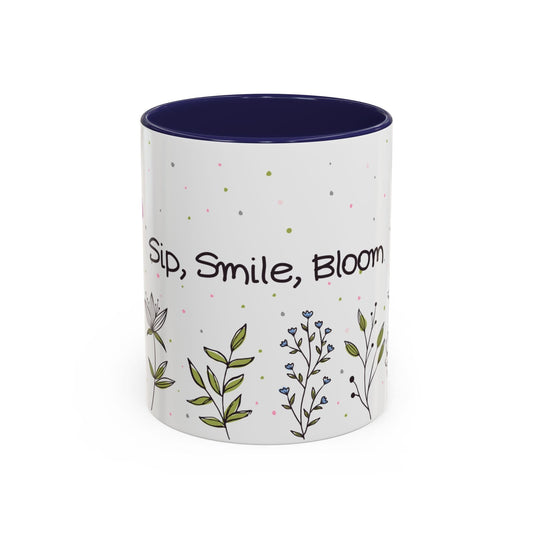 Ink and Charms Designs Mug 11oz / Navy Mug Sip Smile Bloom Plant Coffee Mug (11, 15oz)