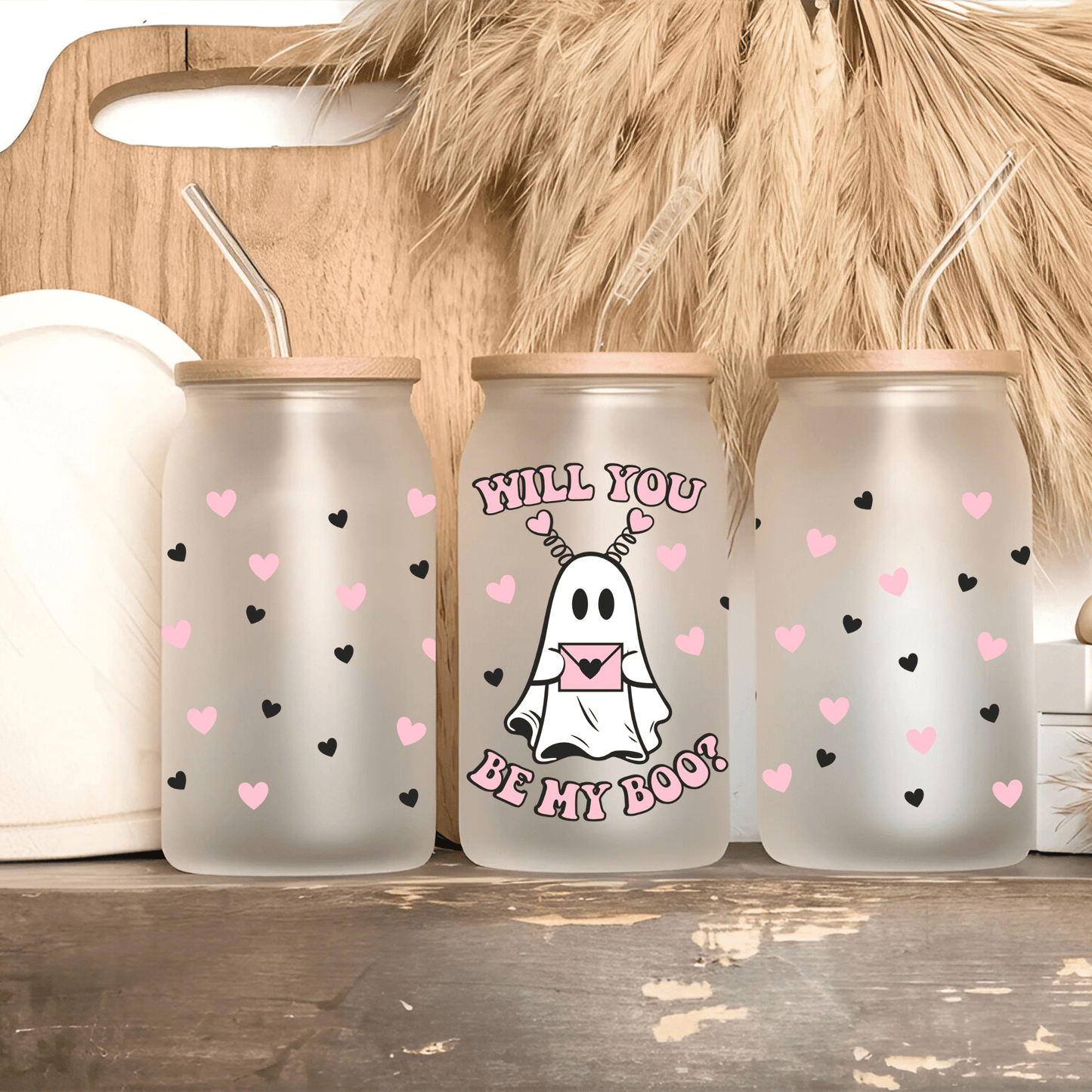 Ink and Charms Designs Sipper Glass Libby Glass Be My Boo Valentine's 16oz Sipper Glass - 8 designs to choose from