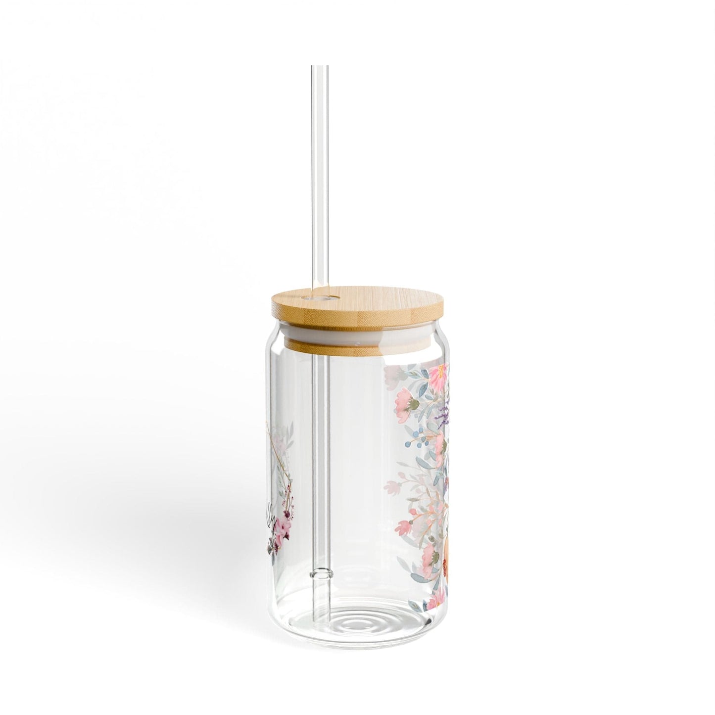 Ink and Charms Designs Sipper Glass With lid and straw / 16oz Personalized Floral Sipper Glass, 16oz - Initial and Name Design
