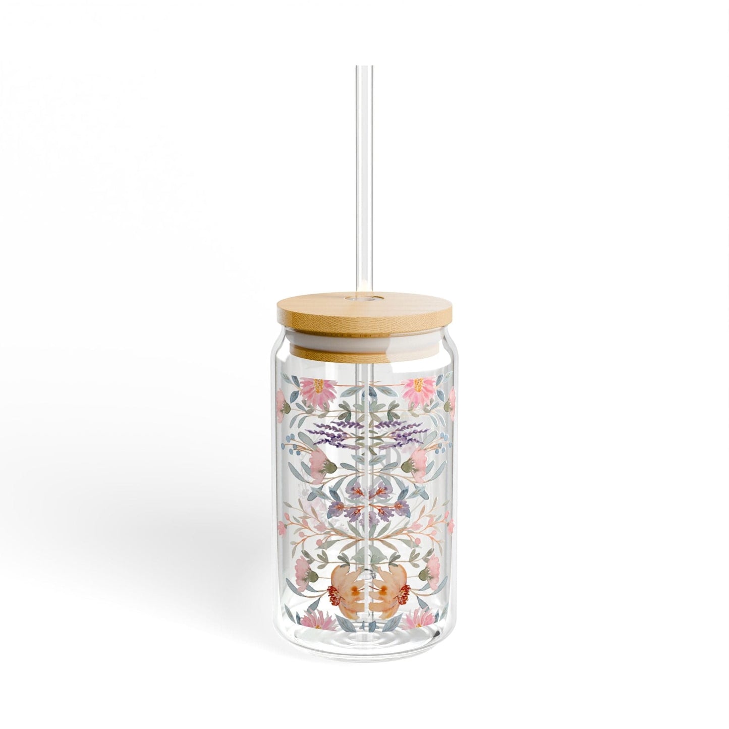 Ink and Charms Designs Sipper Glass With lid and straw / 16oz Personalized Floral Sipper Glass, 16oz - Initial and Name Design