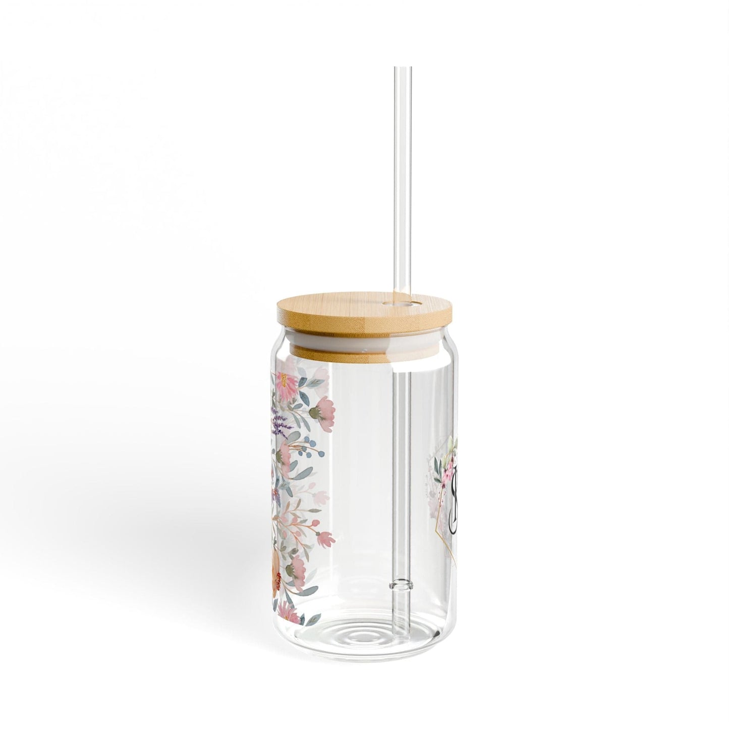 Ink and Charms Designs Sipper Glass With lid and straw / 16oz Personalized Floral Sipper Glass, 16oz - Initial and Name Design