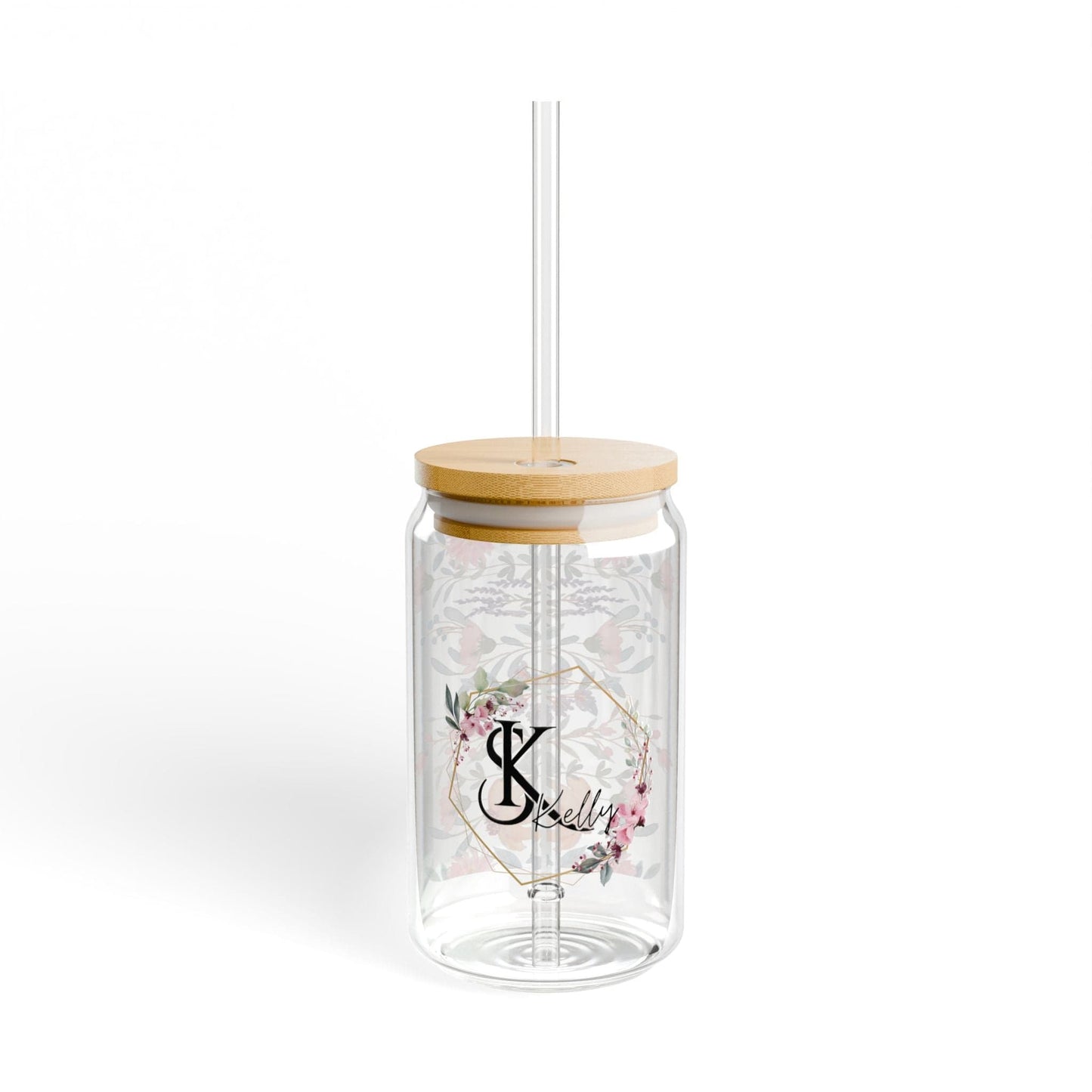 Ink and Charms Designs Sipper Glass With lid and straw / 16oz Personalized Floral Sipper Glass, 16oz - Initial and Name Design