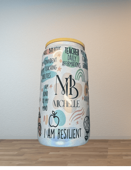 Ink and Charms Designs Sipper Glass With lid and straw / 16oz Sipper Glass Personalized Teacher Daily Affirmation