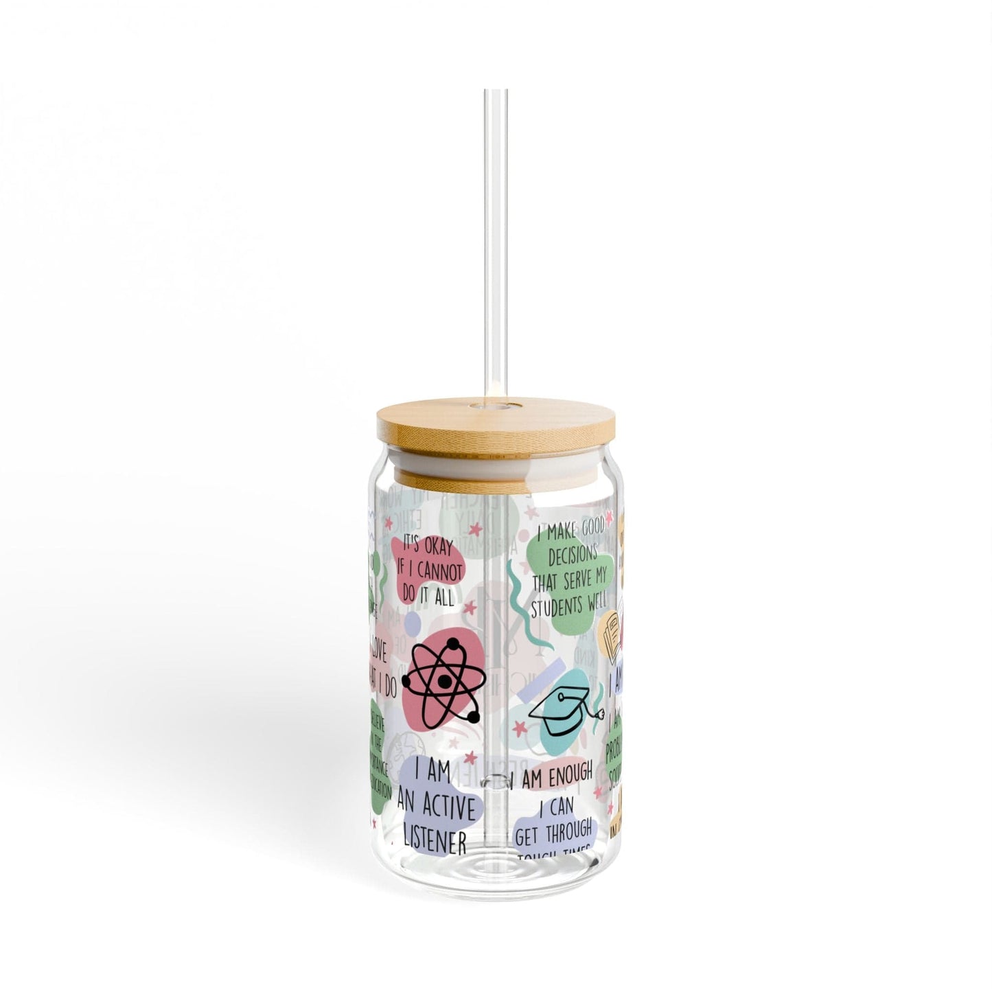 Ink and Charms Designs Sipper Glass With lid and straw / 16oz Sipper Glass Personalized Teacher Daily Affirmation