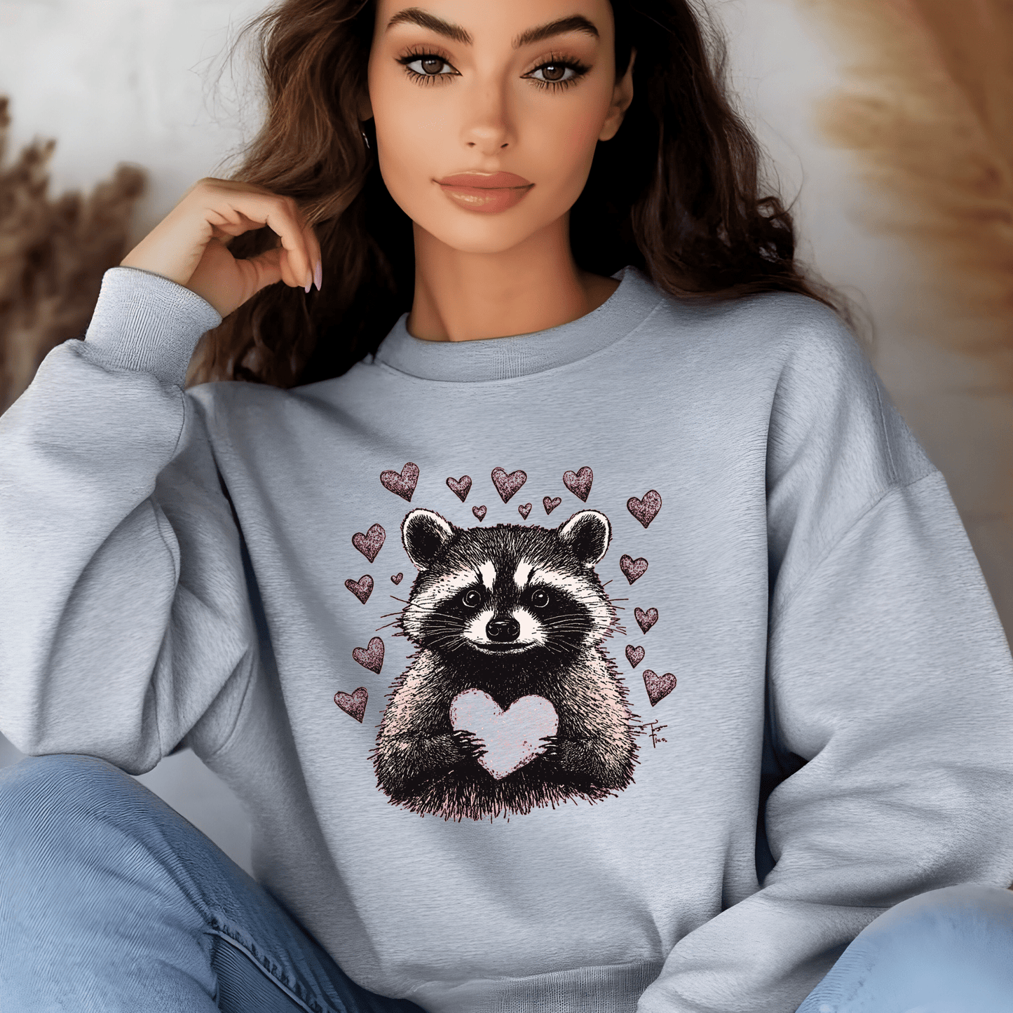 Ink and Charms Designs Sweatshirt Adorable Raccoon Holding a Heart Design: Share the Love!