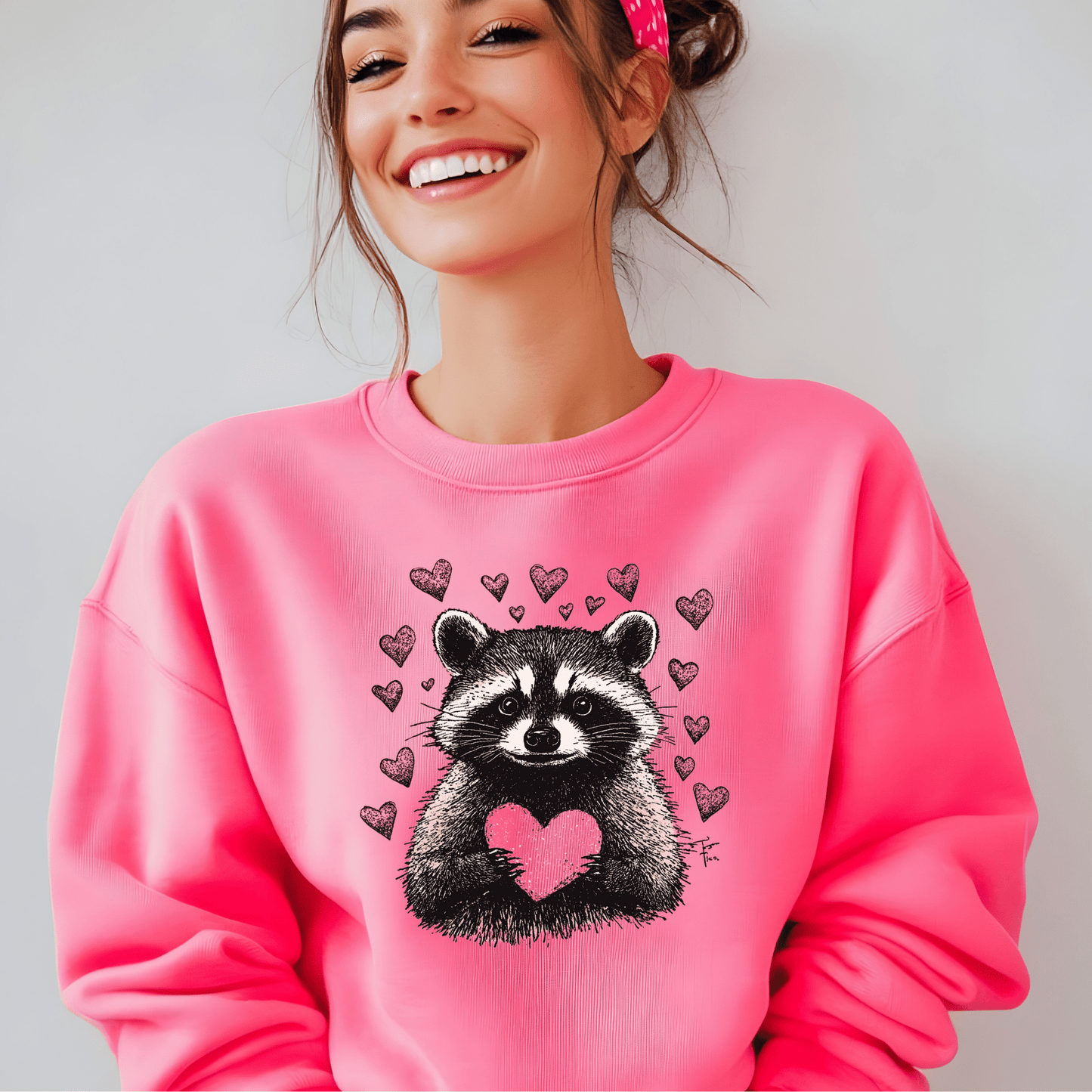 Ink and Charms Designs Sweatshirt Adorable Raccoon Holding a Heart Design: Share the Love!
