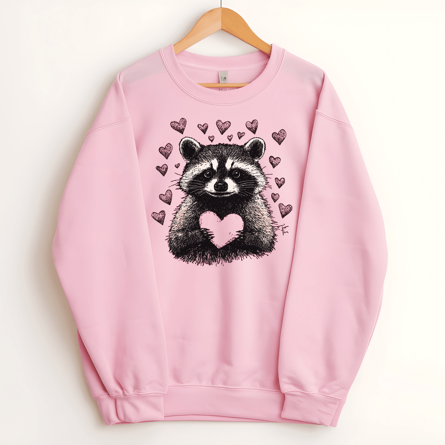 Ink and Charms Designs Sweatshirt Adorable Raccoon Holding a Heart Design: Share the Love!