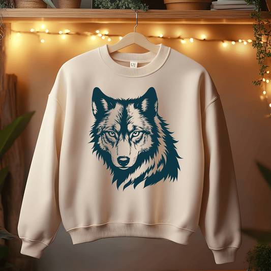 Ink and Charms Designs Sweatshirt Beige / S Fierce and Majestic Wolf Head Design