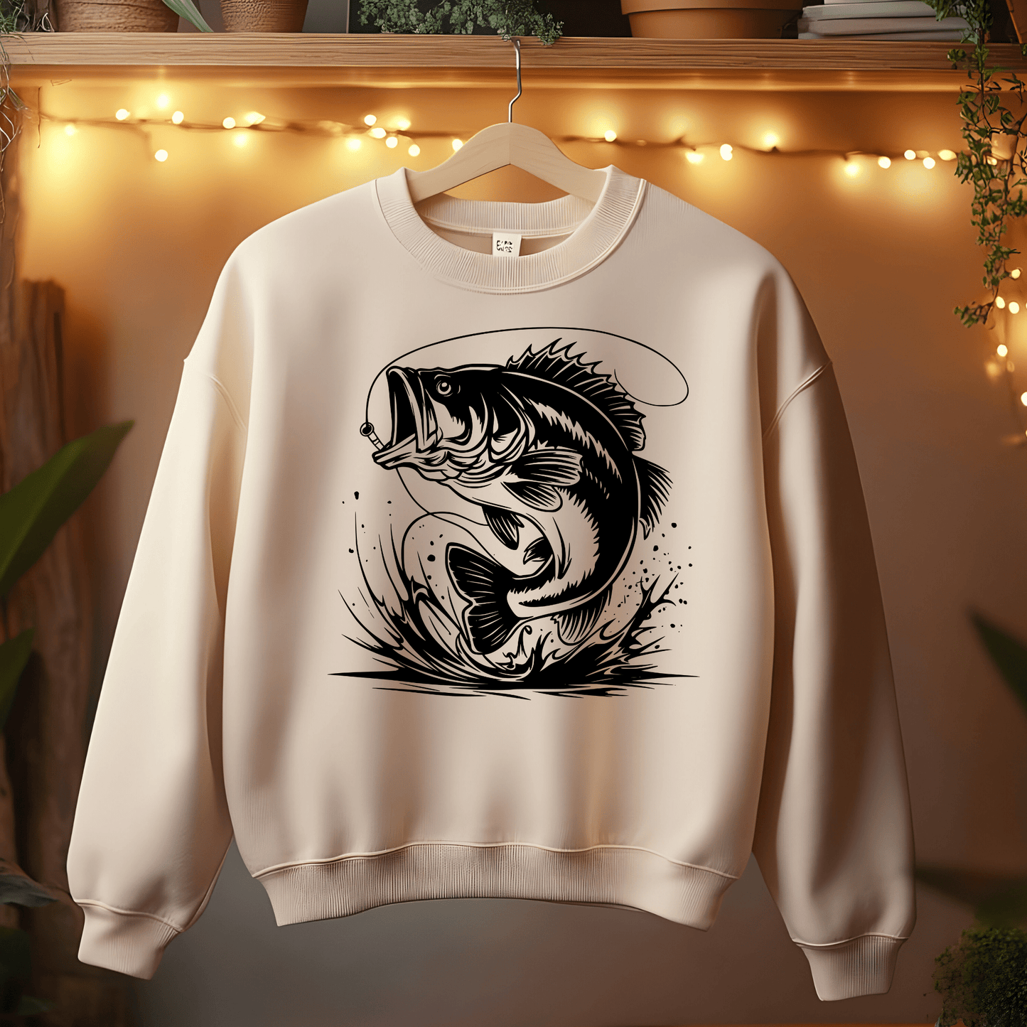 Ink and Charms Designs Sweatshirt Beige / S Wild Big Fish Hooked Sweatshirt