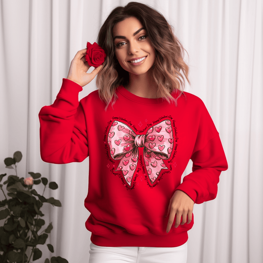 Ink and Charms Designs Sweatshirt Bow and Hearts Valentine’s Day Sweatshirt