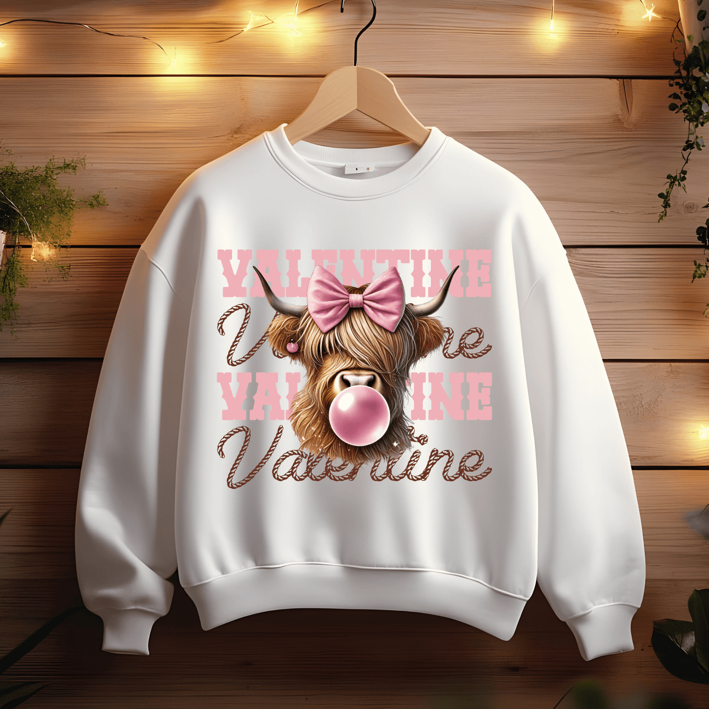 Ink and Charms Designs Sweatshirt Cute Cow with Bow and Bubble Gum Valentine Design T-Shirt