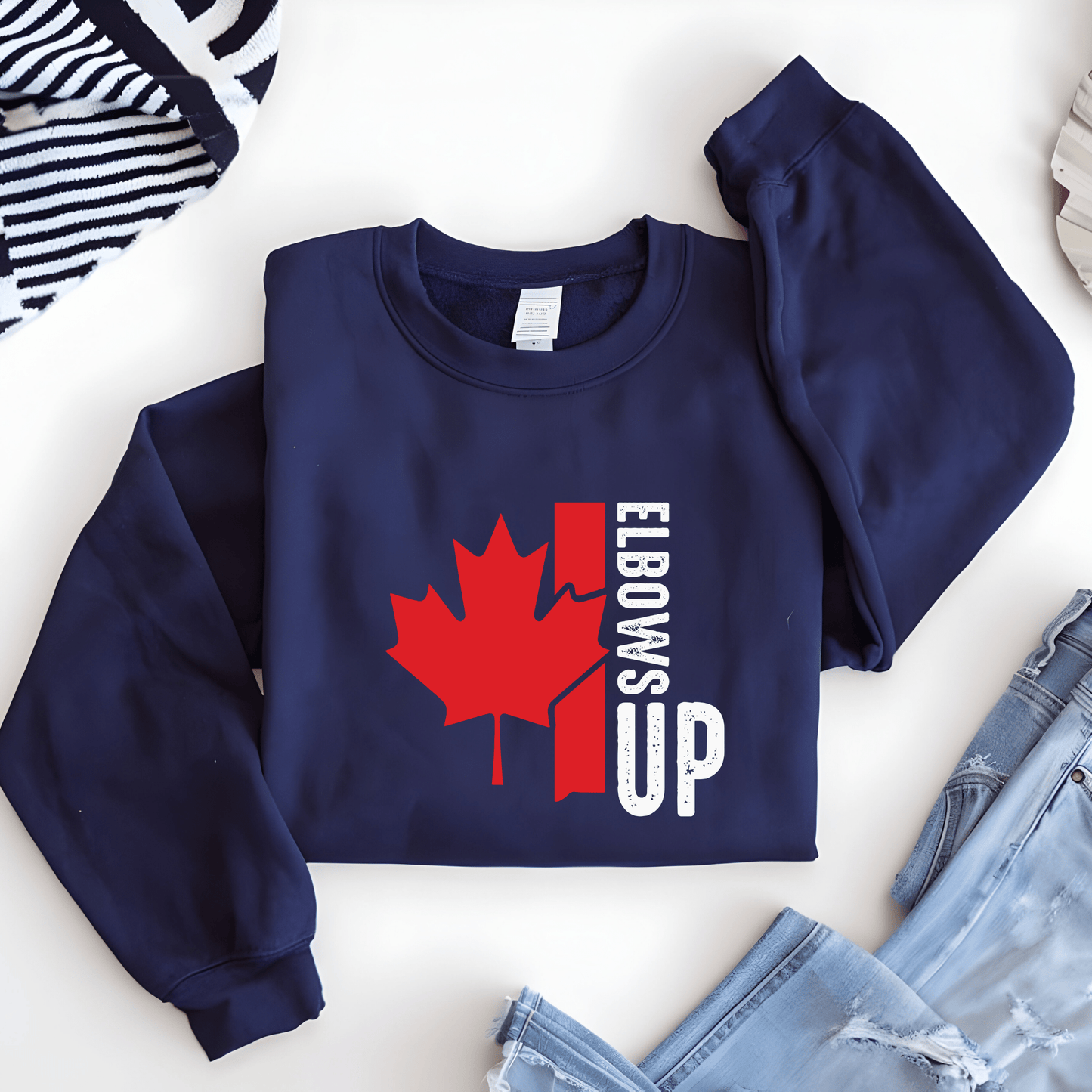 Ink and Charms Designs Sweatshirt "ELBOWS UP" Apparel Collection: Wear Your Canadian Pride with Strength!