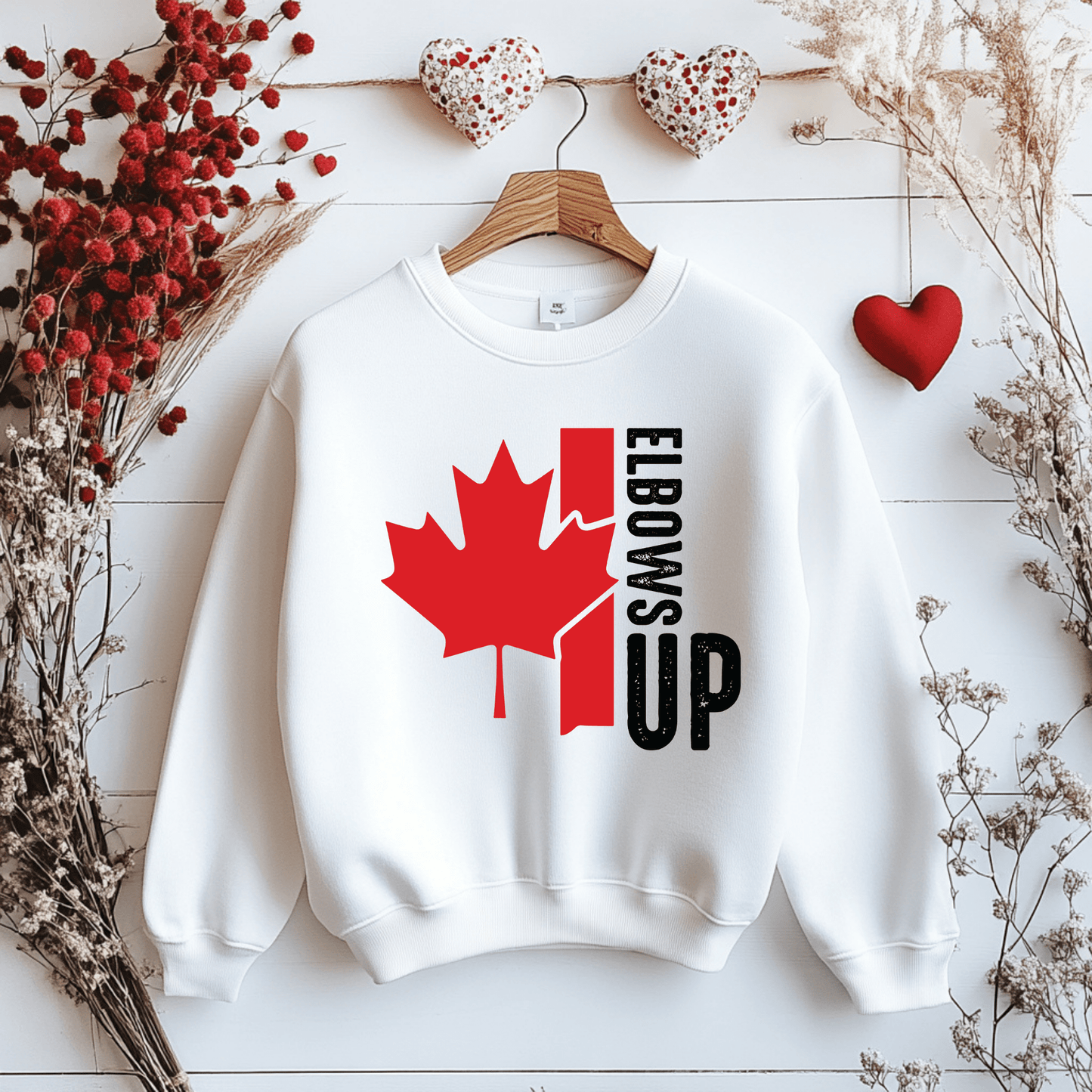 Ink and Charms Designs Sweatshirt "ELBOWS UP" Apparel Collection: Wear Your Canadian Pride with Strength!