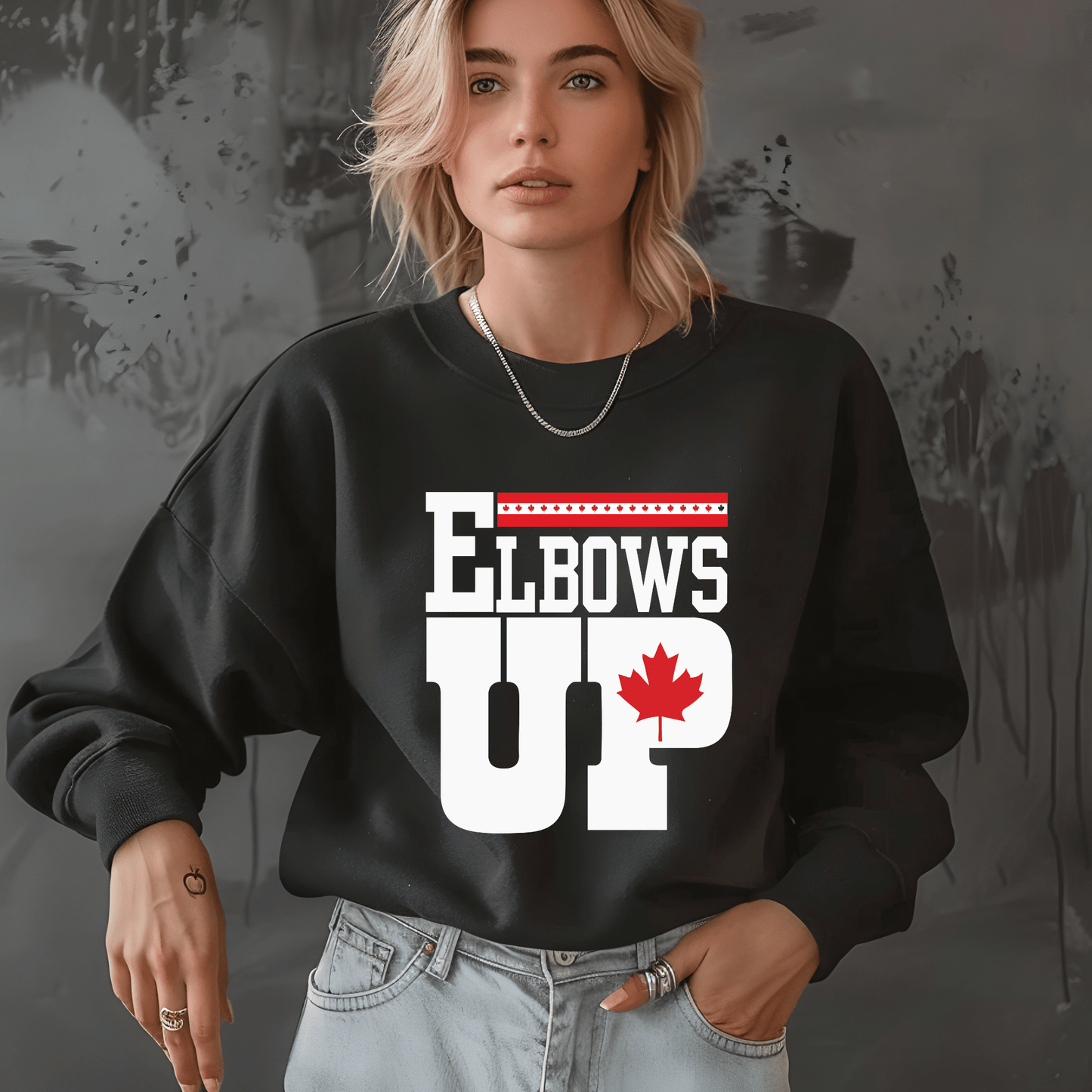 Ink and Charms Designs Sweatshirt "ELBOWS UP" Apparel Collection: Wear Your Canadian Pride with Strength!