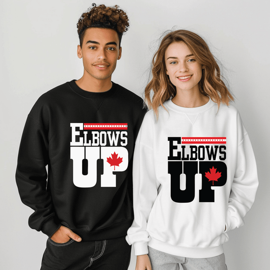 Ink and Charms Designs Sweatshirt "ELBOWS UP" Apparel Collection: Wear Your Canadian Pride with Strength!