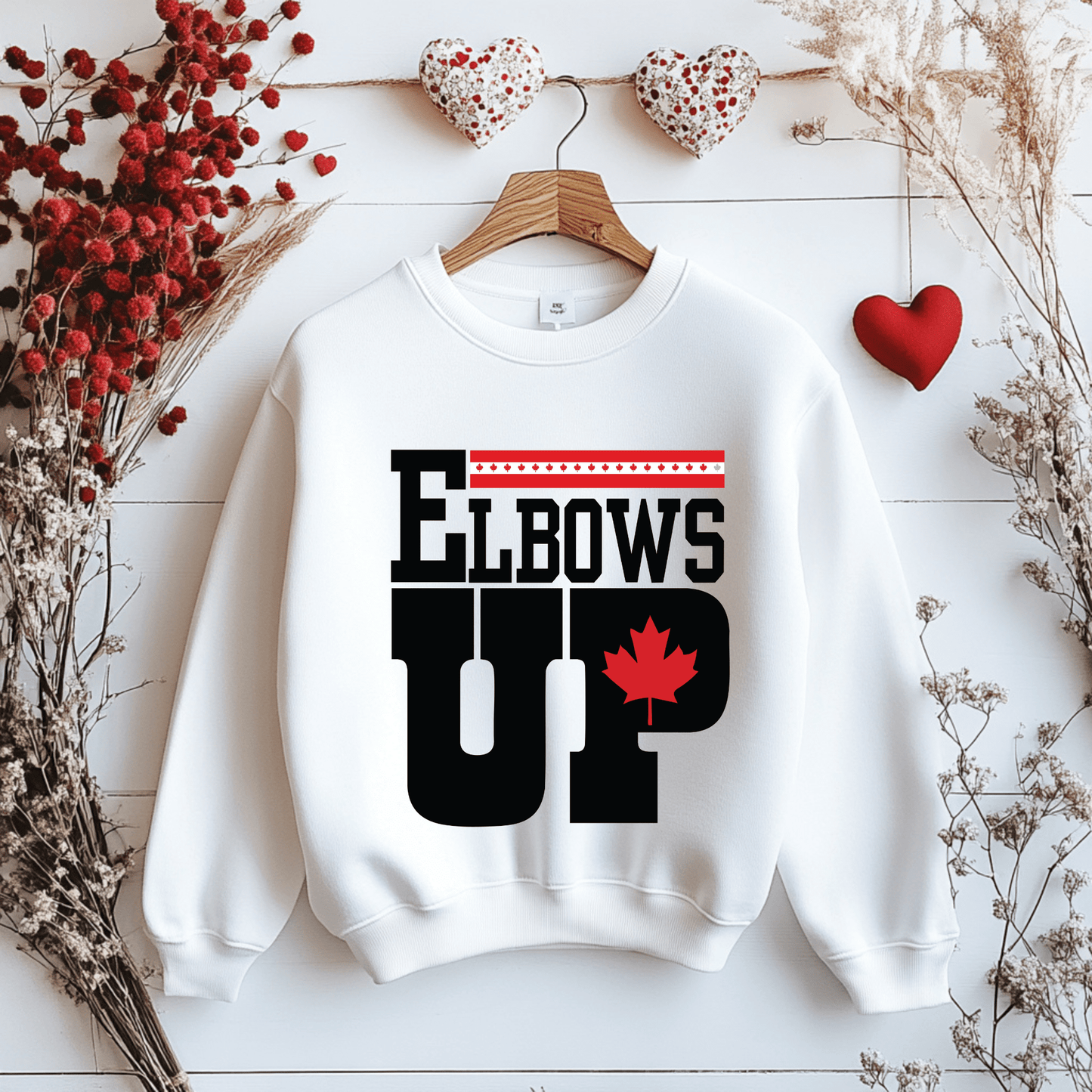 Ink and Charms Designs Sweatshirt "ELBOWS UP" Apparel Collection: Wear Your Canadian Pride with Strength!