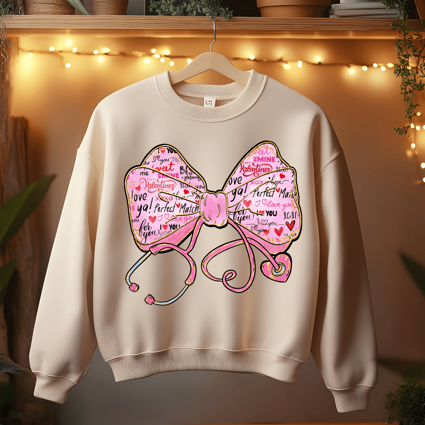 Ink and Charms Designs Sweatshirt Glitter Bow, Hearts, and Stethoscope Valentine’s Day Sweatshirt