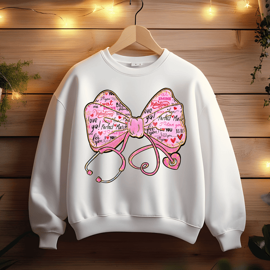 Ink and Charms Designs Sweatshirt Glitter Bow, Hearts, and Stethoscope Valentine’s Day Sweatshirt