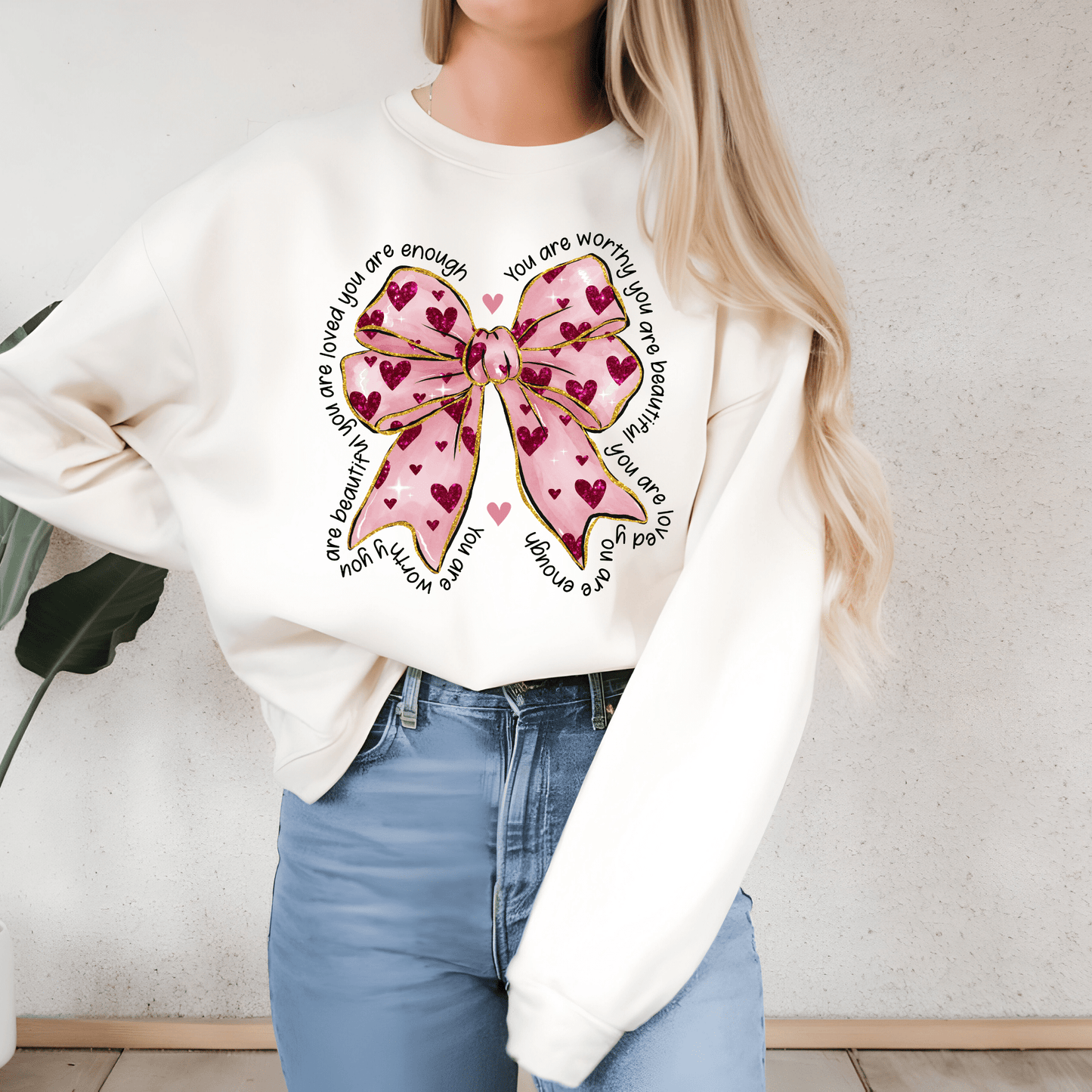 Ink and Charms Designs Sweatshirt Glitter Bows and Hearts Valentine’s Day Sweatshirt