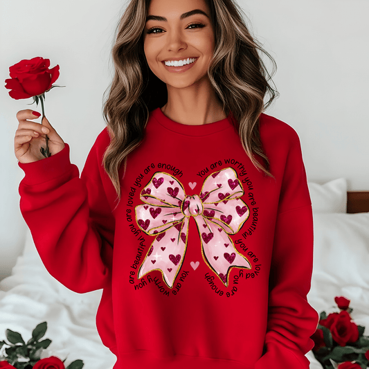 Ink and Charms Designs Sweatshirt Glitter Bows and Hearts Valentine’s Day Sweatshirt